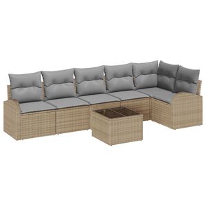 vidaXL Havesofa S&aelig;t med pude 7 pcs Beige og lysegr&aring; polyrattan