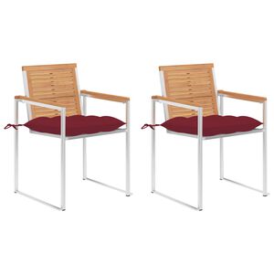 vidaXL havestole med hynder 2 stk. massivt teaktr&aelig; og st&aring;l