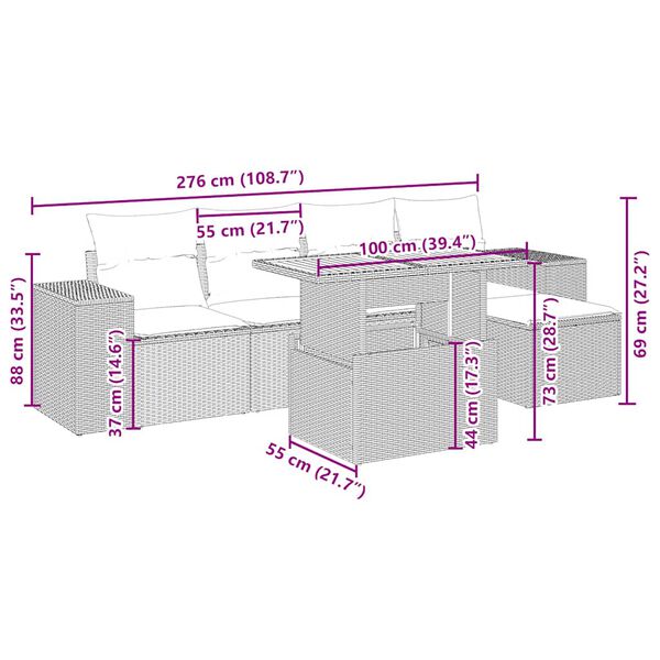 vidaXL sofas&aelig;t til haven 6 dele med hynder polyrattan beige