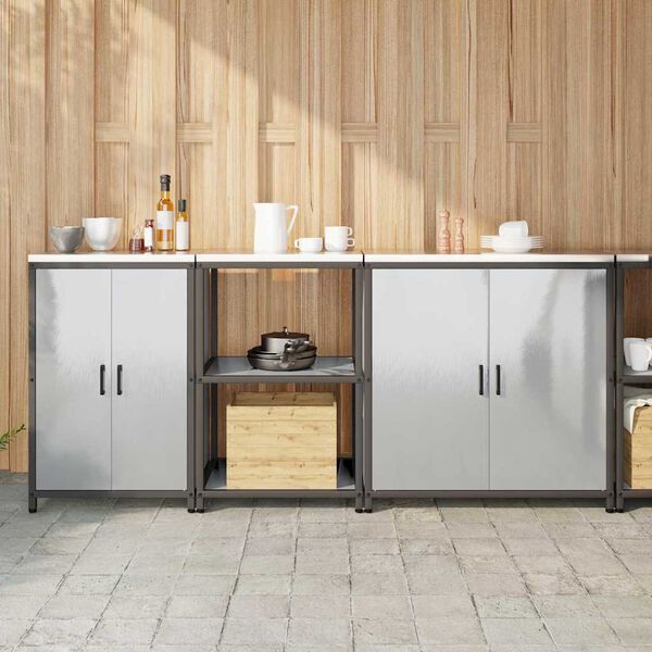 vidaXL K&oslash;kkenopbevaringss&aelig;t med hylde med d&oslash;r 3 pcs S&oslash;lv Rustfrit st&aring;l