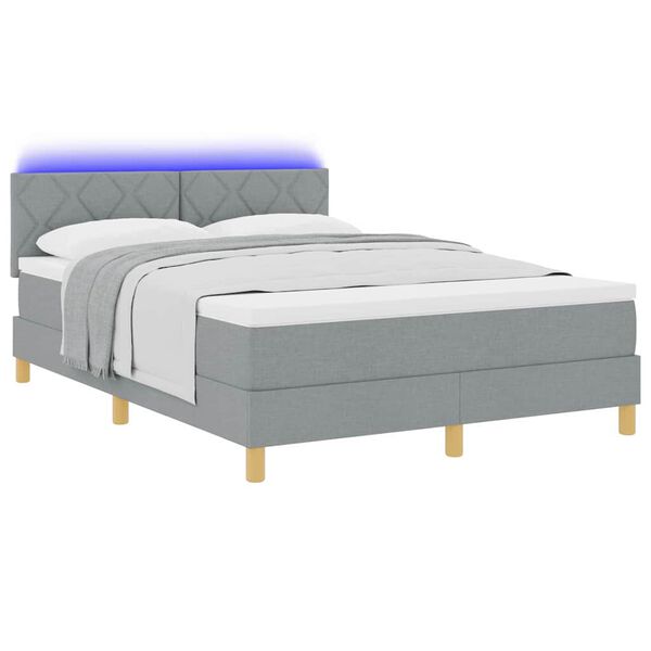 vidaXL LED Box Spring Bed med madras med LED Lysegr&aring; 140 x 200 cm Stof