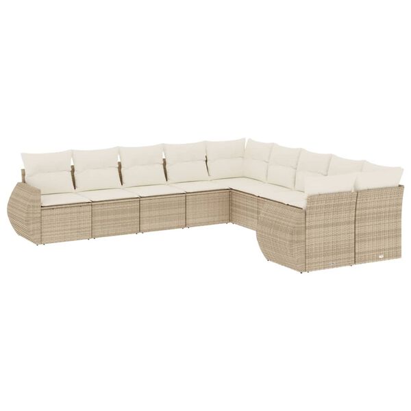 vidaXL sofas&aelig;t til haven 10 dele med hynder polyrattan beige