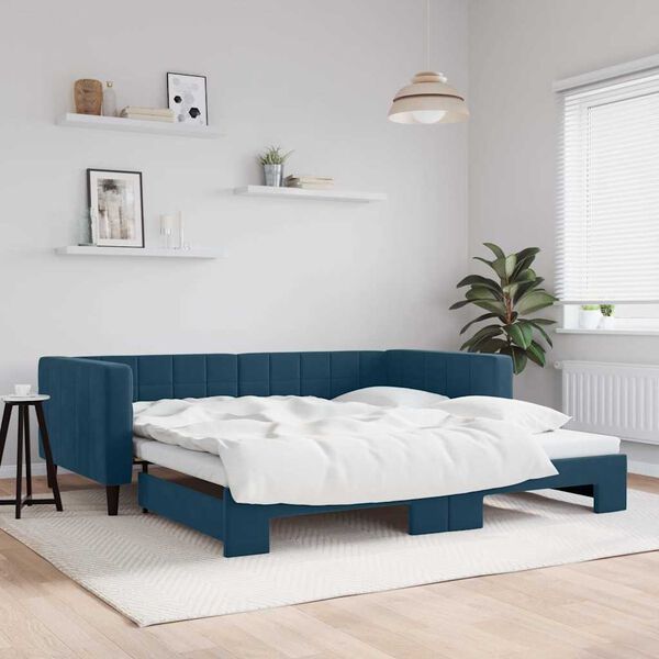 vidaXL daybed med udtr&aelig;k 100x200 cm velour bl&aring;