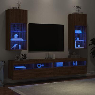 vidaXL tv-borde med LED-lys 2 stk. 40,5x30x90 cm brun egetræsfarve