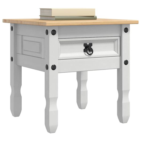 vidaXL Endebord med skuffe Corona Hvid 50 x 50 x 50 cm Massiv fyrretr&aelig;