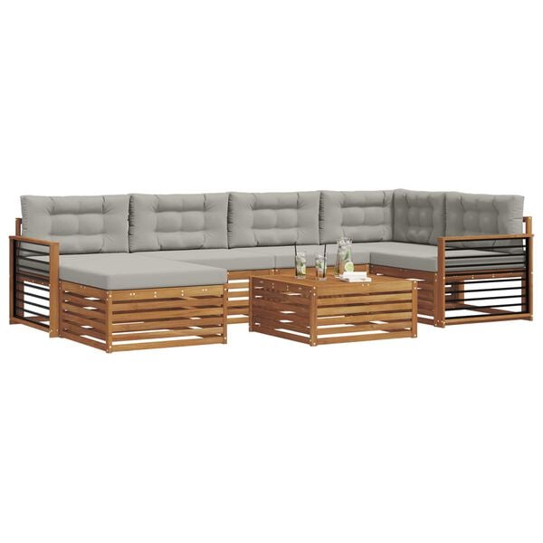 vidaXL Udend&oslash;rs sofagruppe med pude 7 pcs Naturlig og Lys Gr&aring;