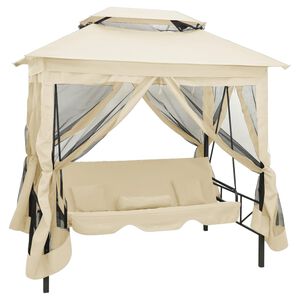 vidaXL pavillon med konvertibel gyngesofa cremehvid