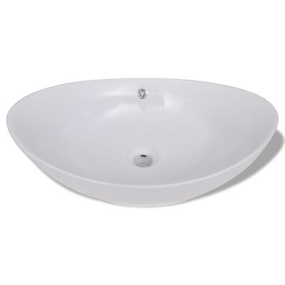 vidaXL håndvask keramisk oval med overløb 59 x 38,5 cm