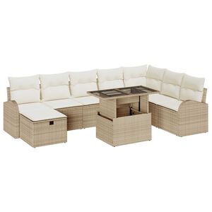 vidaXL Havesofa S&aelig;t med pude med opbevaring 9 pcs Beige Poly rattan