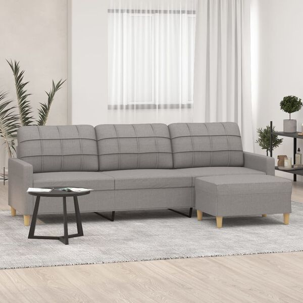vidaXL 3-personers sofa med fodskammel 210 cm stof Lysegr&aring;