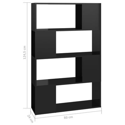vidaXL bogskab/rumdeler 80x24x124,5 cm spånplade sort højglans