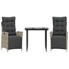 vidaXL spisebordssæt til haven 3 dele med hynder polyrattan lysegrå
