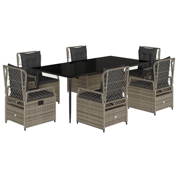 vidaXL spisebordss&aelig;t til haven 7 dele med hynder polyrattan gr&aring;