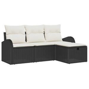 vidaXL Havesofa S&aelig;t med pude med opbevaring 4 pcs Sort Poly rattan