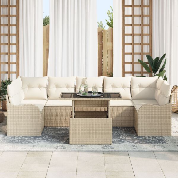 vidaXL Havesofa S&aelig;t med pude med opbevaring 8 pcs Beige Poly rattan