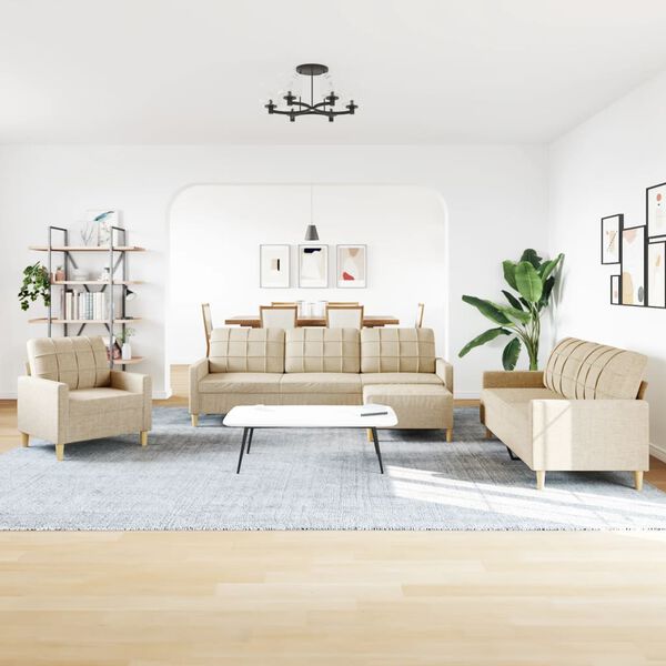 vidaXL sofas&aelig;t 4 dele med fodskammel stof cremefarvet