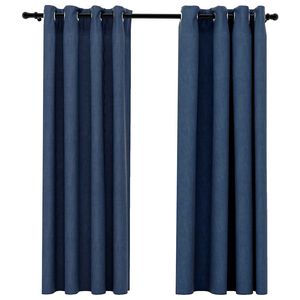 vidaXL m&oslash;rkl&aelig;gningsgardiner med &oslash;jer 2 stk. h&oslash;r-look 140x175 cm bl&aring;