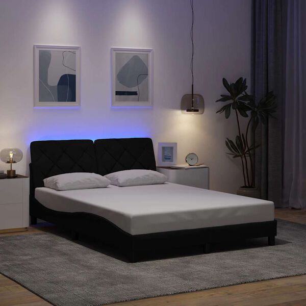 vidaXL sengeramme med LED uden madras 140x190 cm stof sort