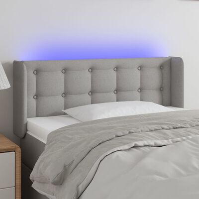 vidaXL sengegavl med LED-lys 93x16x78/88 cm stof lysegrå