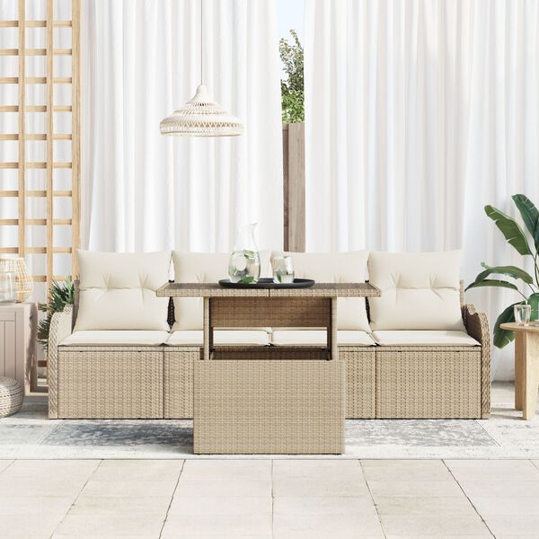 vidaXL Havesofa S&aelig;t med pude med pude 5 pcs Beige Poly Rattan