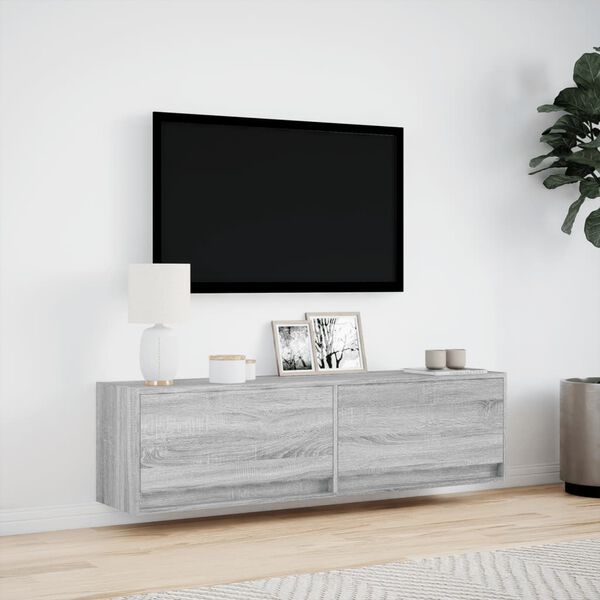 vidaXL væghængt tv-bord med LED-lys 140x31x38 cm grå sonoma-eg