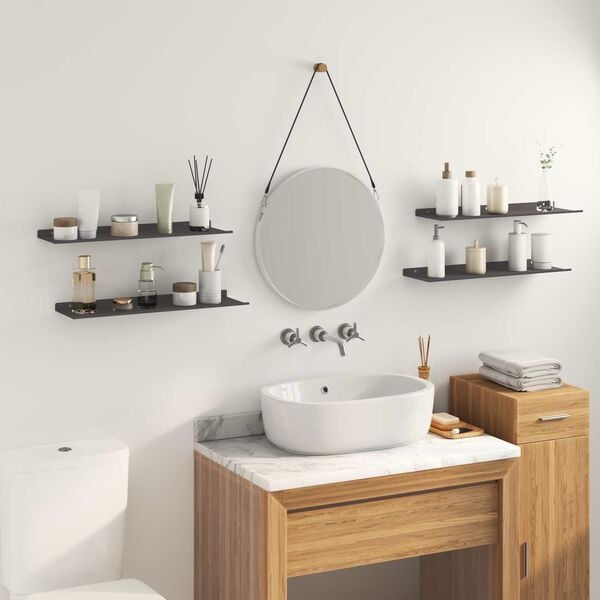 vidaXL Sv&aelig;vende hylde V&aelig;gmonteret 4 pcs Sort 60 x 18 x 2,5 cm St&aring;l