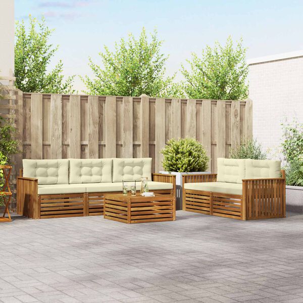 vidaXL Udend&oslash;rs sofagruppe med pude 6 pcs Naturlig og Fl&oslash;de