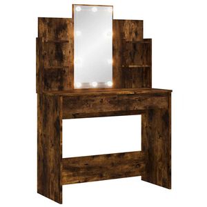 vidaXL makeupbord med LED-lys 96x40x142 cm r&oslash;get egetr&aelig;sfarve