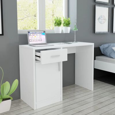 vidaXL skrivebord med skuffe og skab hvid 100x40x73 cm