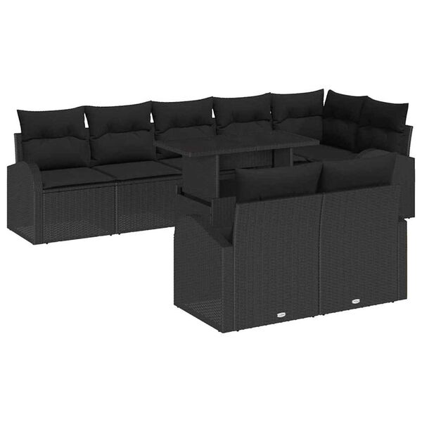 vidaXL Havesofa S&aelig;t med pude med opbevaring 9 pcs Sort Poly rattan