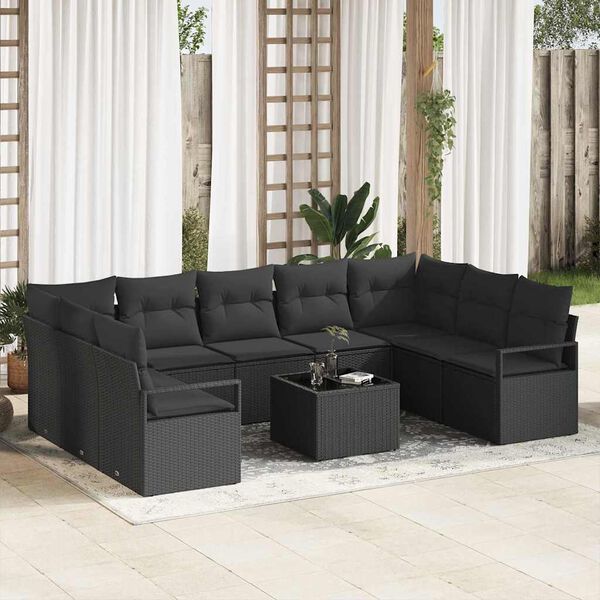 vidaXL Sofa S&aelig;t med pude 10 pcs Sort polyrattan