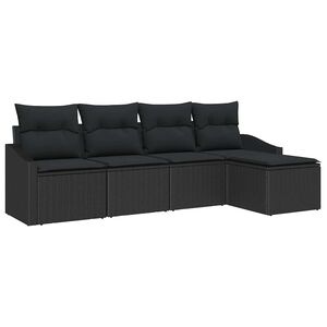 vidaXL Sofa S&aelig;t med pude med opbevaring 5 pcs Sort polyrattan