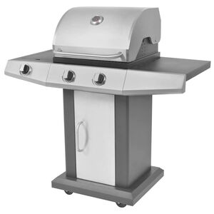 vidaXL Gasgrill med hjul med d&oslash;r S&oslash;lv St&aring;l med metal slange