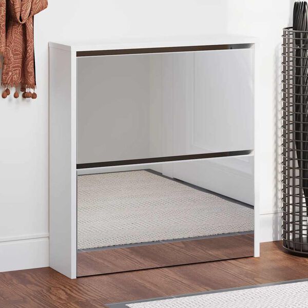 vidaXL skoskab med spejl 2 hylder 63x17x67 cm hvid h&oslash;jglans