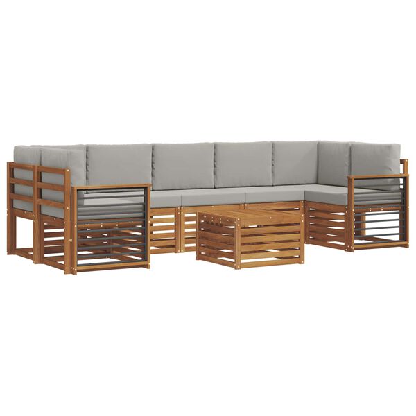 vidaXL Sofas&aelig;t med pude 8 pcs Naturlig og Lys Gr&aring; Massivt Akacietr&aelig;