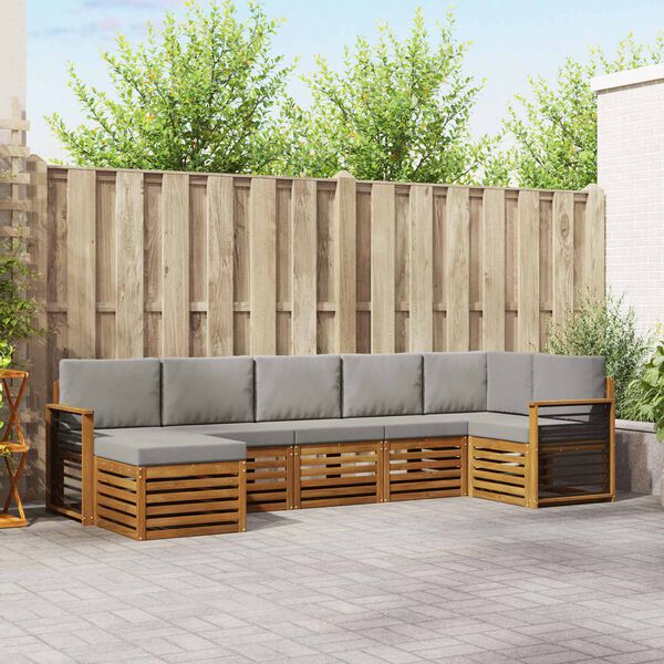 vidaXL Sektionalsofa s&aelig;t 7 pcs Naturlig og Lys Gr&aring; Massivt Akacietr&aelig;