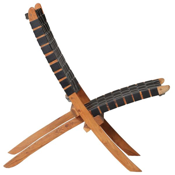 vidaXL foldbar stol ægte læder krydsstriber sort