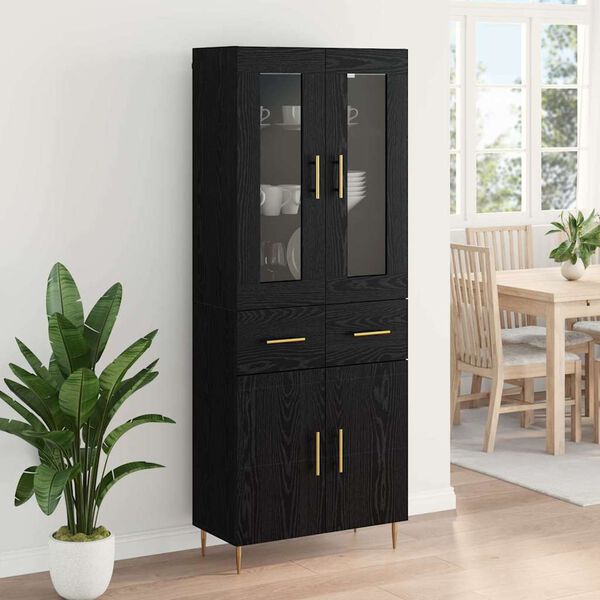 vidaXL Highboard med skuffe 2 pcs Sort eg Konstrueret tr&aelig;