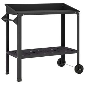 vidaXL Pottebord med hjul 96 x 50 x 89 cm Koldvalset st&aring;l Sort