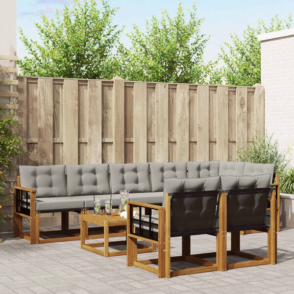 vidaXL Udend&oslash;rs sofagruppe med pude 9 pcs Naturlig og Lys Gr&aring;