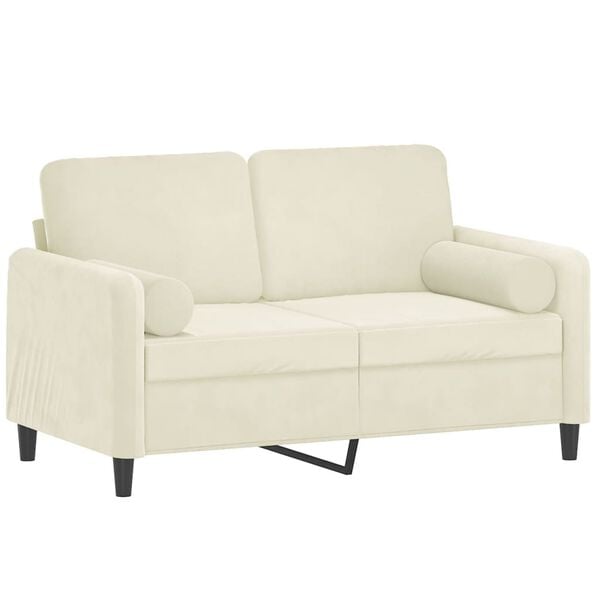 vidaXL 2-personers sofa med pyntepuder 120 cm velour cremefarvet