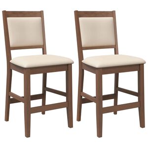 vidaXL barstole med hynder 2 stk. massivt gummitr&aelig; brun