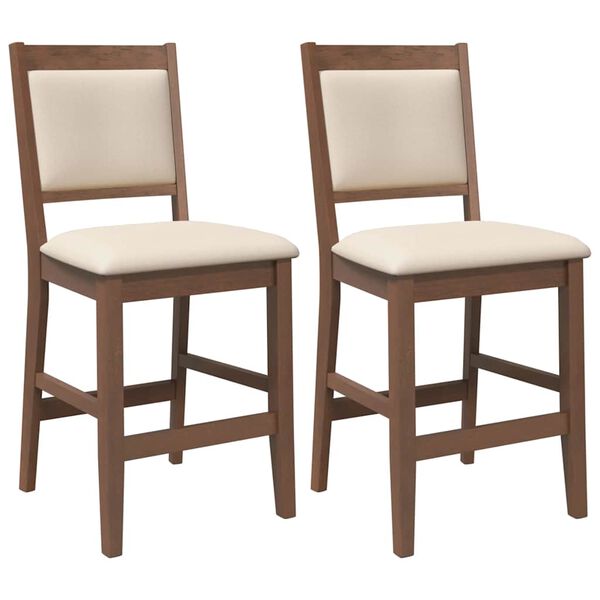 vidaXL barstole med hynder 2 stk. massivt gummitr&aelig; brun