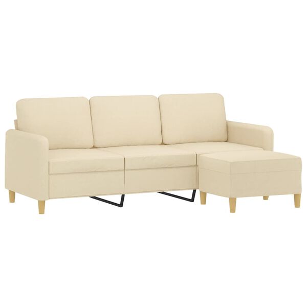 vidaXL 3-personers sofa med fodskammel 180 cm stof Cremefarvet