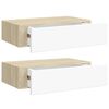vidaXL hylder med skuffe 2 stk. 40x23,5x10 cm MDF egetr&aelig;sfarve og hvid