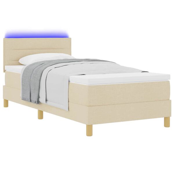 vidaXL LED Box Spring Bed med madras med LED Creme 80 x 200 cm Stof