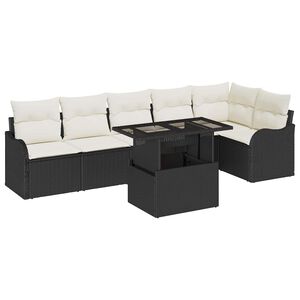 vidaXL Sofa S&aelig;t med pude 7 pcs Sort Poly rattan