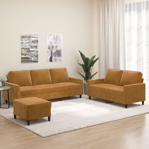 vidaXL sofas&aelig;t 3 dele med hynder velour brun