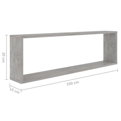 vidaXL væghylder 4 stk. 100x15x30 cm spånplade betongrå