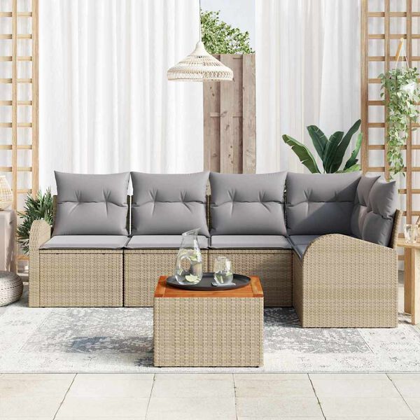 vidaXL Havesofa Sæt med pude 6 pcs Beige polyrattan